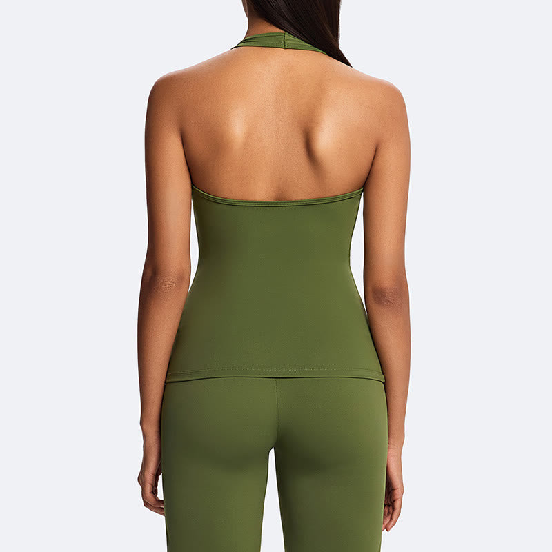Nimara Ritual Solid Crop Halter Backless Sleeveless Top Straight Leg Pants For Sports Fitness Yoga