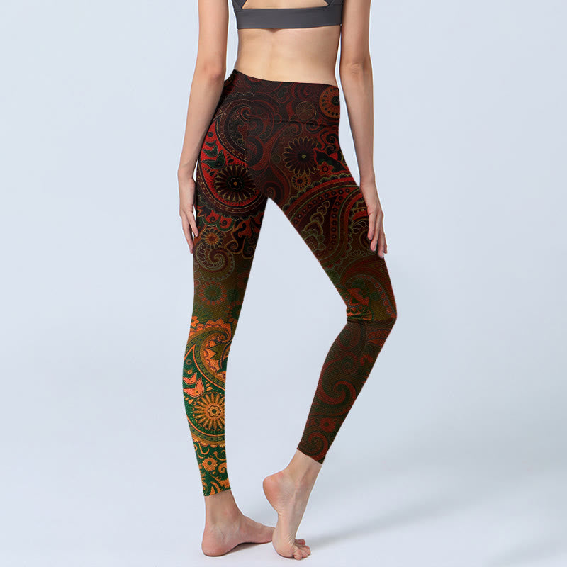 Nimara Ritual Cashew Flower Paisley Print Gym Leggings Women's Yoga Pants