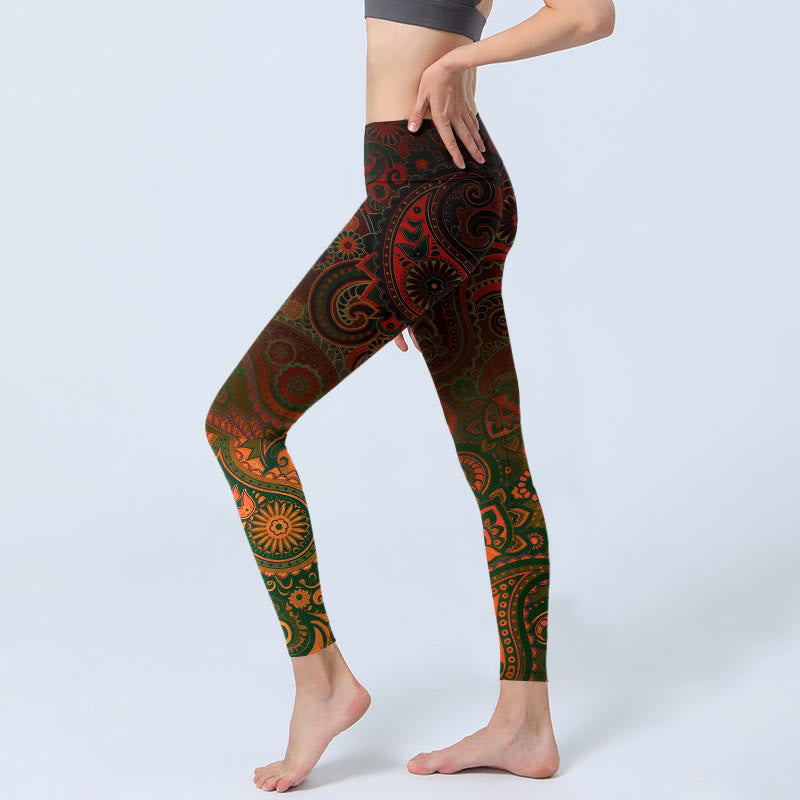 Nimara Ritual Cashew Flower Paisley Print Gym Leggings Women's Yoga Pants