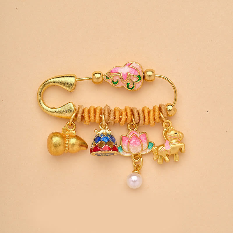 Nimara Ritual Year Of The Horse Fu Character Lotus Attract Fortune Ruyi Handle Peace Buckle Luck Brooch