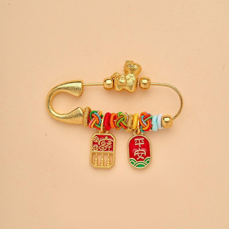 Nimara Ritual Year Of The Horse Fu Character Lotus Attract Fortune Ruyi Handle Peace Buckle Luck Brooch