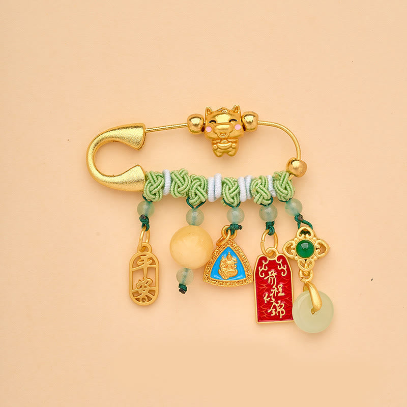 Nimara Ritual Year Of The Horse Fu Character Lotus Attract Fortune Ruyi Handle Peace Buckle Luck Brooch