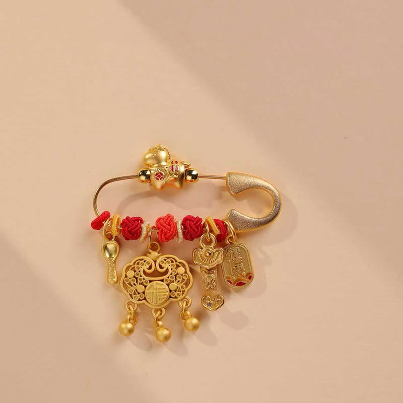 Nimara Ritual Year Of The Horse Fu Character Longevity Lock Ruyi Handle Luck Brooch