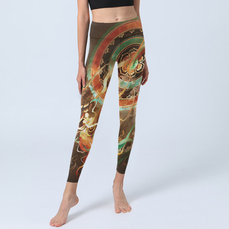 Nimara Ritual Dunhuang Flying Apsaras Mandala Print Gym Leggings Women's Yoga Pants