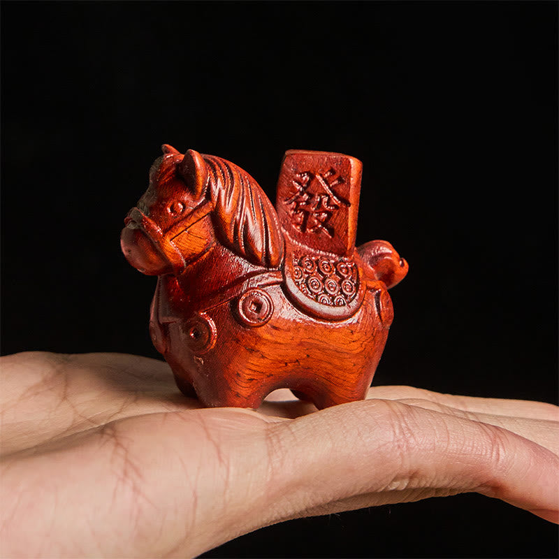 Nimara Ritual Year of the Horse Get rich Green Sandalwood Small Leaf Red Sandalwood Linden Wood Animals Positive Decoration