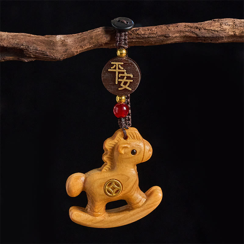 Nimara Ritual Year of the Horse Rainbow Eucalyptus Small Leaf Red Sandalwood Linden Wood Ebony Carved Positive Key Chain