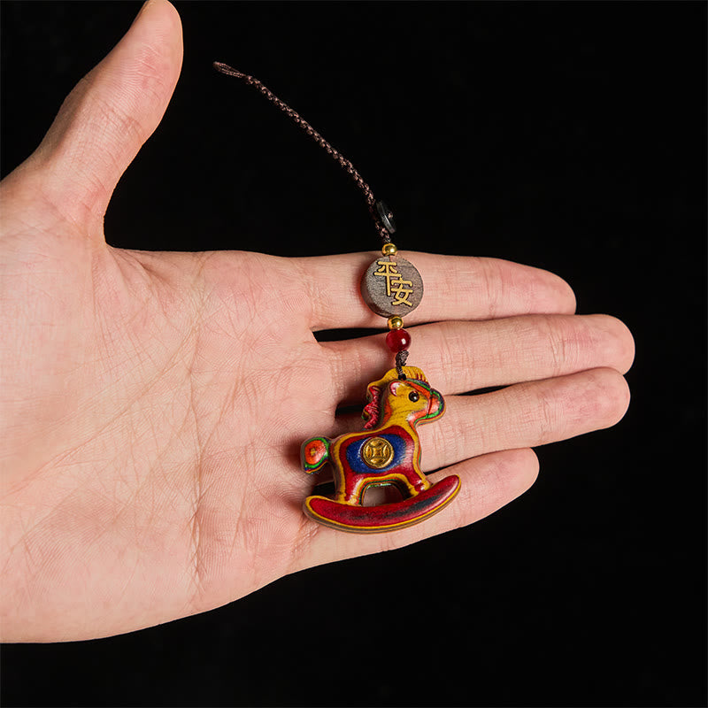 Nimara Ritual Year of the Horse Rainbow Eucalyptus Small Leaf Red Sandalwood Linden Wood Ebony Carved Positive Key Chain