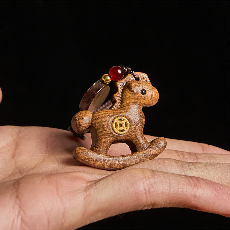 Nimara Ritual Year of the Horse Rainbow Eucalyptus Small Leaf Red Sandalwood Linden Wood Ebony Carved Positive Key Chain