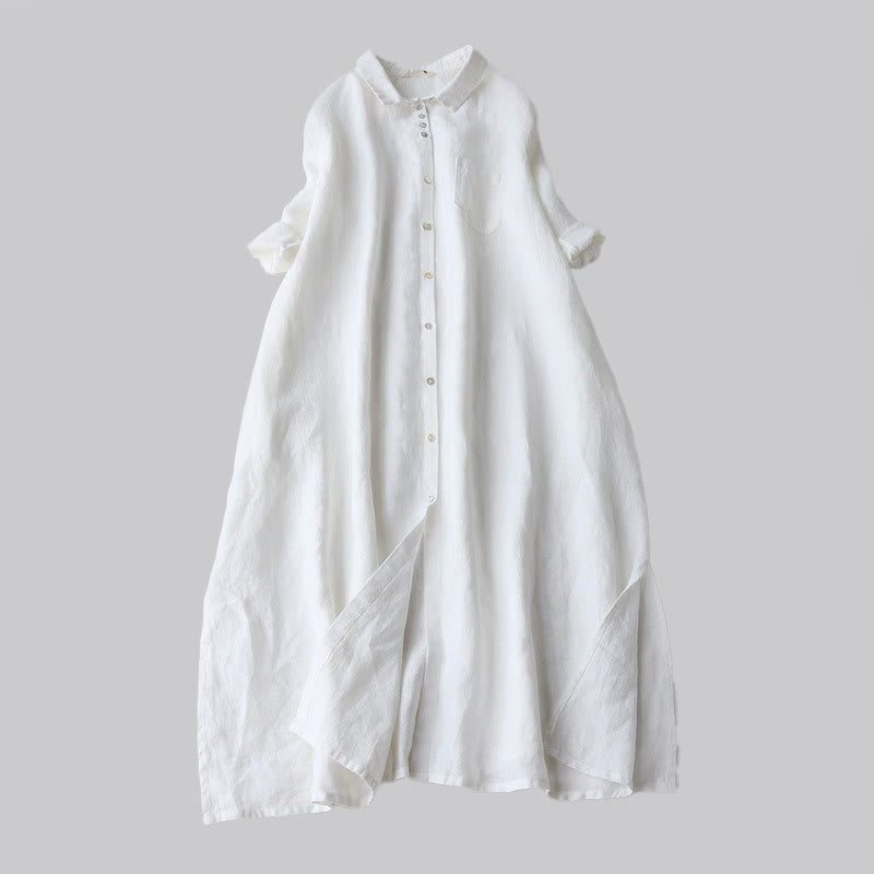 Nimara Ritual Fall Solid Buttons Down Lapel Design Three Quarter Sleeve Women's Knee Length Dress With Pockets