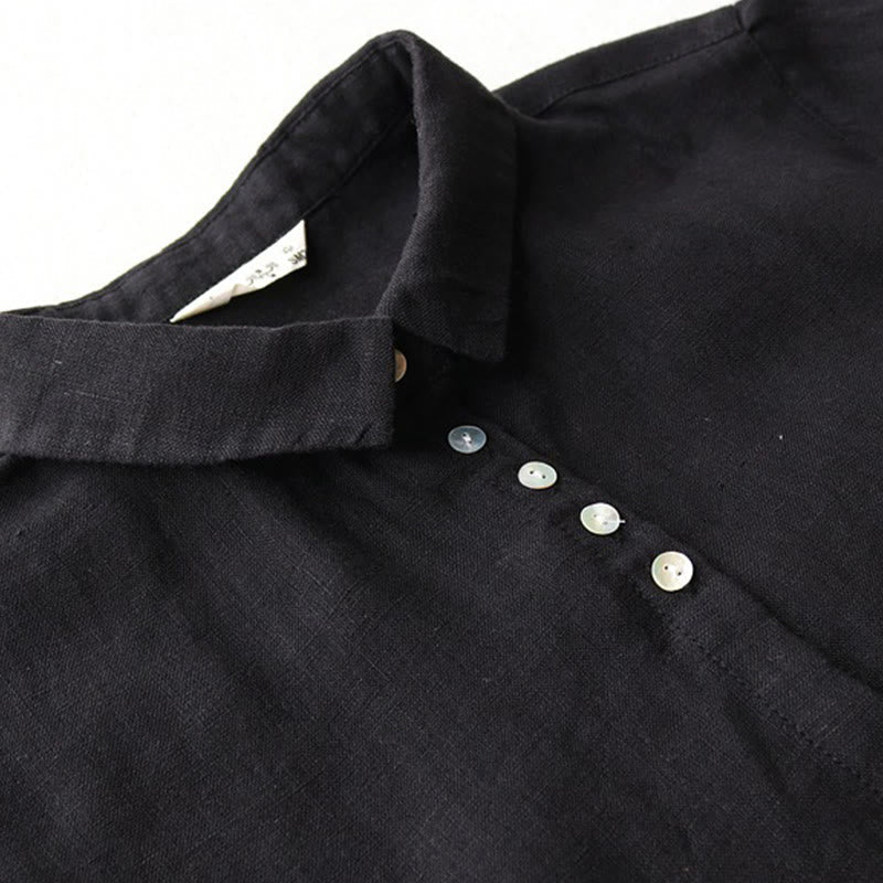 Nimara Ritual Fall Solid Buttons Down Lapel Design Three Quarter Sleeve Women's Knee Length Dress With Pockets