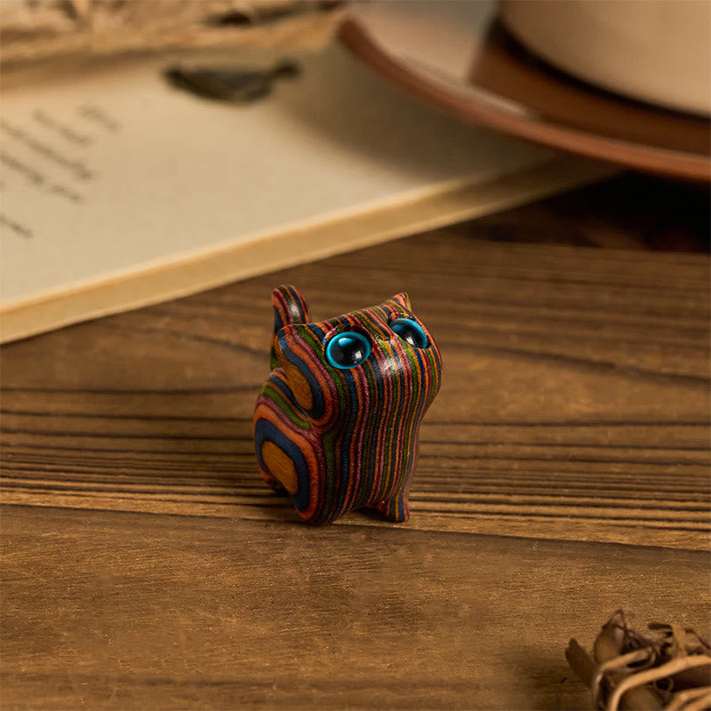 Nimara Ritual Carved Cute Kitten Rainbow Eucalyptus Reduce Stress Decoration