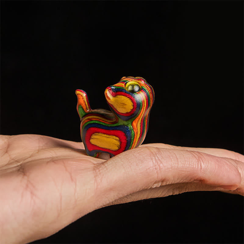 Nimara Ritual Carved Cute Kitten Rainbow Eucalyptus Reduce Stress Decoration