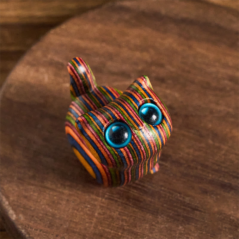 Nimara Ritual Carved Cute Kitten Rainbow Eucalyptus Reduce Stress Decoration