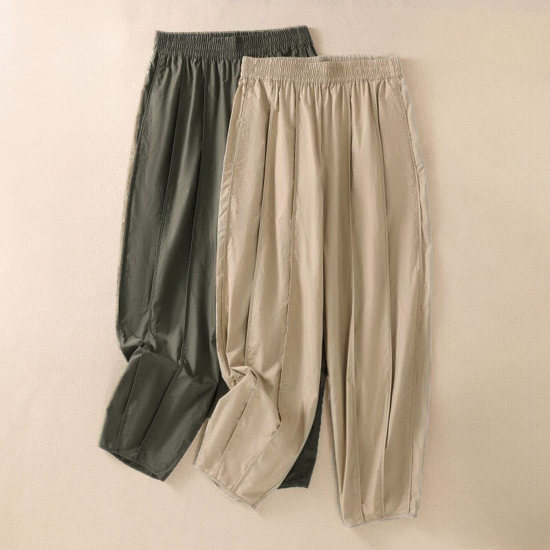 Nimara Ritual Summer Simple Pure Color High Waisted Pleated Women's Harem Pants With Pockets