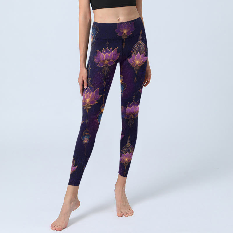 Nimara Ritual Dreamlike Lotus Flower Lantern Print Gym Leggings Women's Yoga Pants
