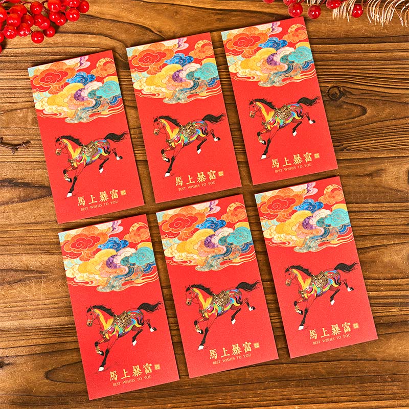 Nimara Ritual Year Of The Horse 2026 New Year Blessings 6pcs Chinese Red Envelope