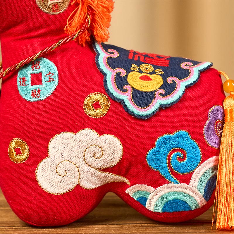 Nimara Ritual Year of the Horse Copper Red String Fu Character Embroidery Prosperity Home Decoration