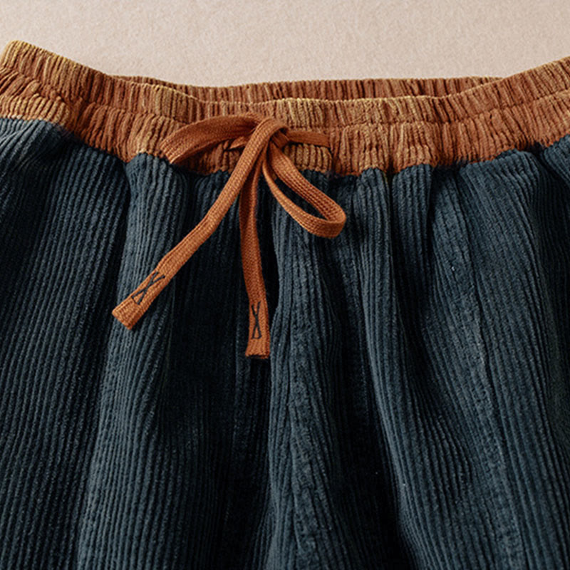 Nimara Ritual Color Contrast Corduroy Cotton Women's Thermal Fleece-Lined Harem Pants With Pockets