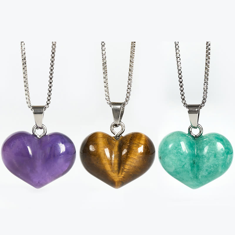 Nimara Ritual Heart Design Amethyst Topaz Pink Crystal Opal Tiger Eye White Crystal Red Jasper Amazonite Green Aventurine Black Obsidian Citrine Balance Necklace Pendant