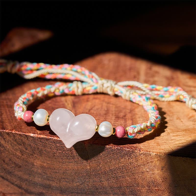 Nimara Ritual Heart Design Pink Crystal Braided Rope Warmth Love Bracelet