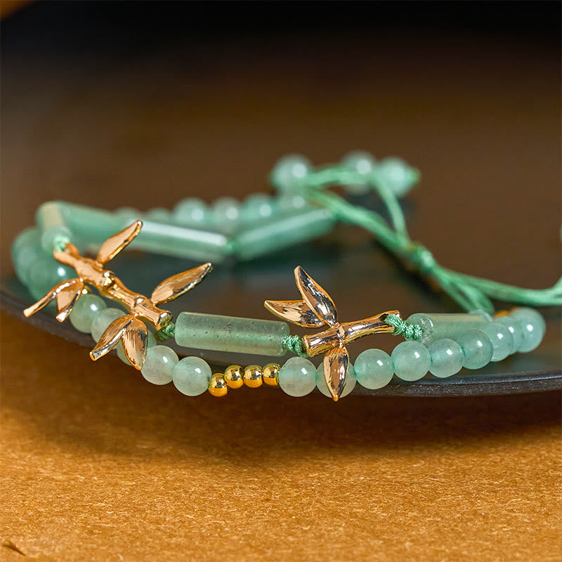 Nimara Ritual Bamboo Design Double Layer Green Aventurine Strength Balance Bracelet