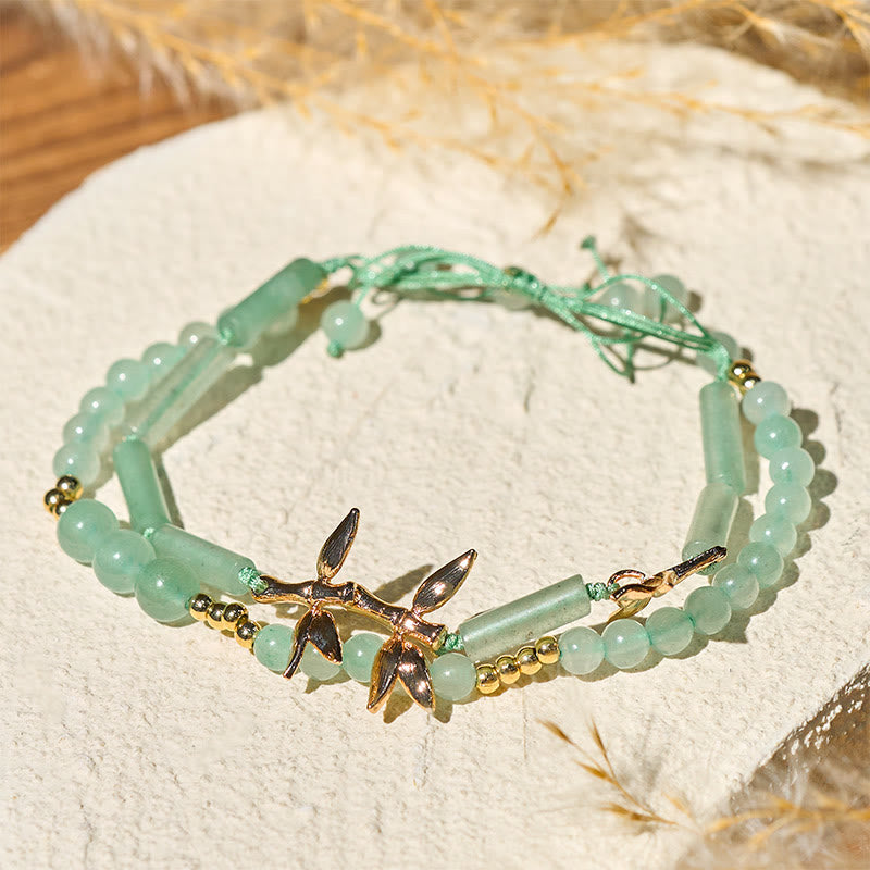Nimara Ritual Bamboo Design Double Layer Green Aventurine Strength Balance Bracelet