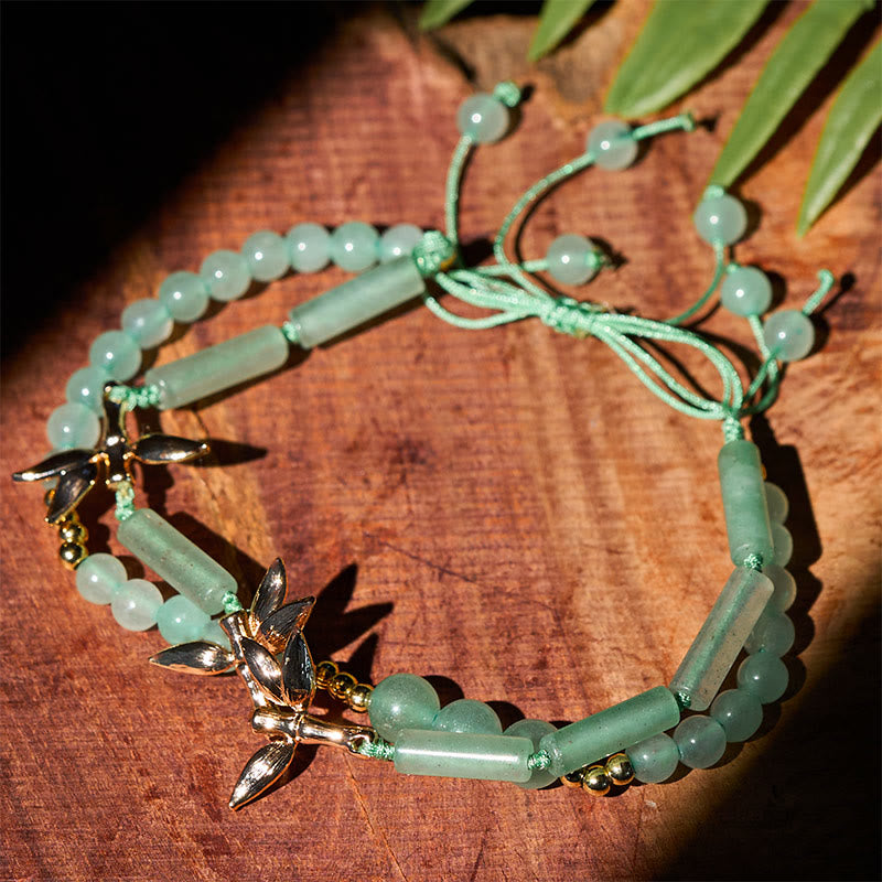 Nimara Ritual Bamboo Design Double Layer Green Aventurine Strength Balance Bracelet