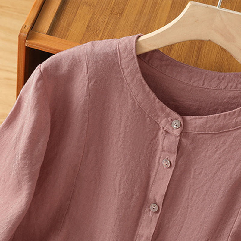 Nimara Ritual Fall Commute Patchwork Plain Design Long Sleeve Women's Cotton Buttons Shirt