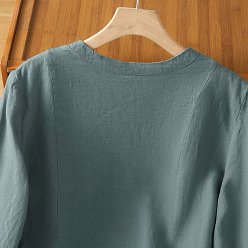 Nimara Ritual Fall Commute Patchwork Plain Design Long Sleeve Women's Cotton Buttons Shirt