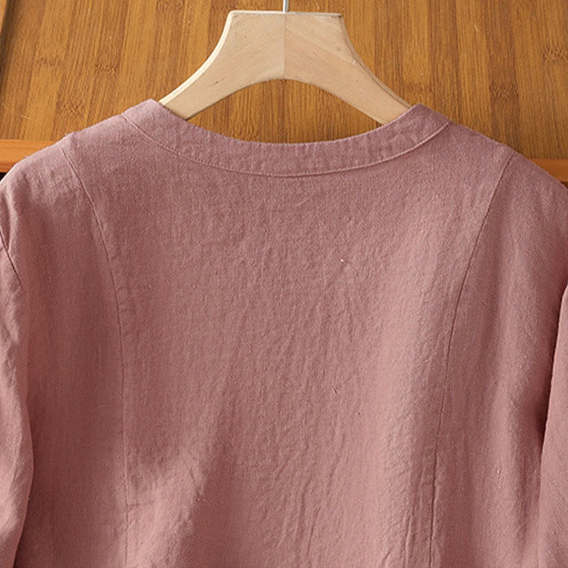 Nimara Ritual Fall Commute Patchwork Plain Design Long Sleeve Women's Cotton Buttons Shirt