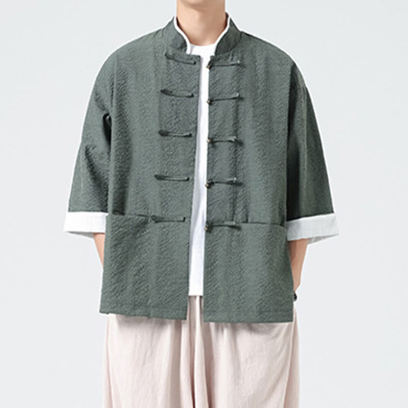 Nimara Ritual Spring Solid Color Three Quarter Sleeve Tang Suit Men's Buttons Shirt With Pockets