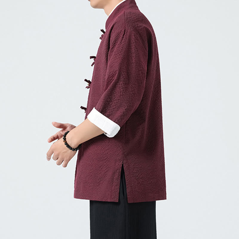 Nimara Ritual Spring Solid Color Three Quarter Sleeve Tang Suit Men's Buttons Shirt With Pockets