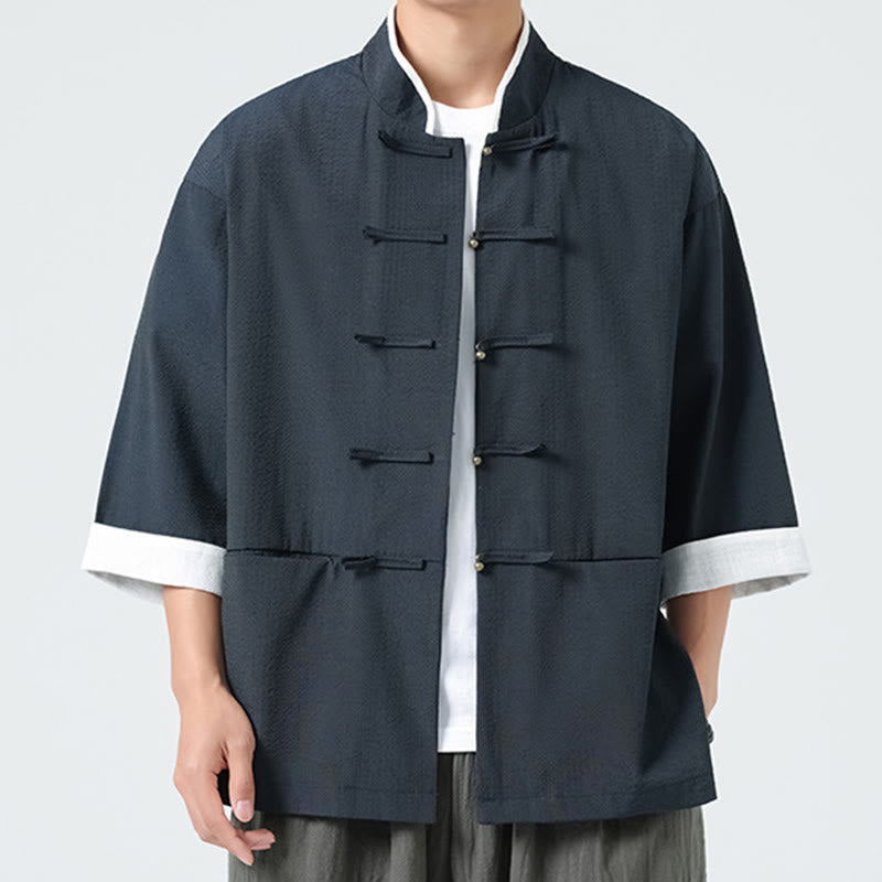 Nimara Ritual Spring Solid Color Three Quarter Sleeve Tang Suit Men's Buttons Shirt With Pockets