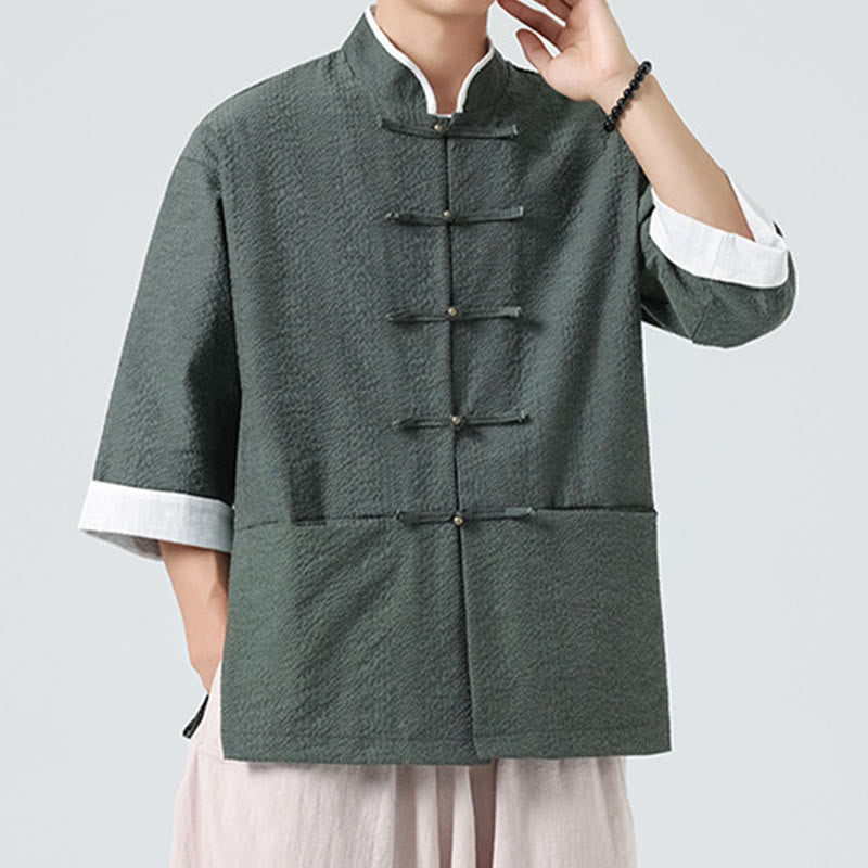 Nimara Ritual Spring Solid Color Three Quarter Sleeve Tang Suit Men's Buttons Shirt With Pockets