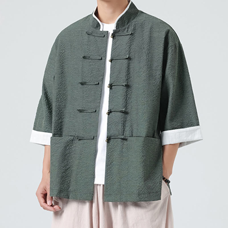 Nimara Ritual Spring Solid Color Three Quarter Sleeve Tang Suit Men's Buttons Shirt With Pockets