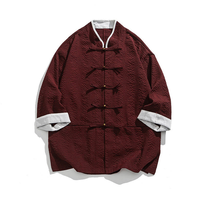 Nimara Ritual Spring Solid Color Three Quarter Sleeve Tang Suit Men's Buttons Shirt With Pockets