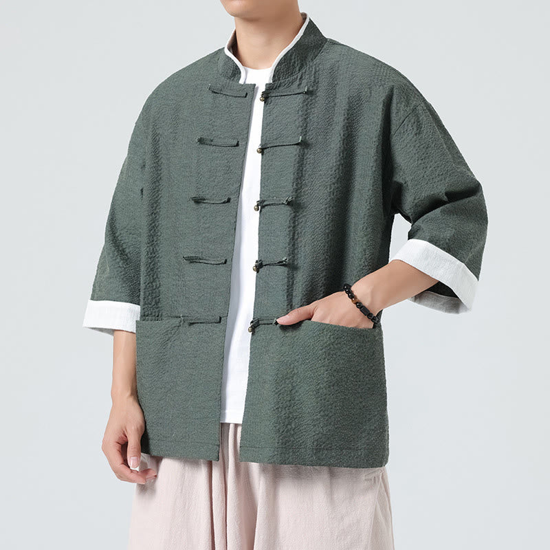 Nimara Ritual Spring Solid Color Three Quarter Sleeve Tang Suit Men's Buttons Shirt With Pockets