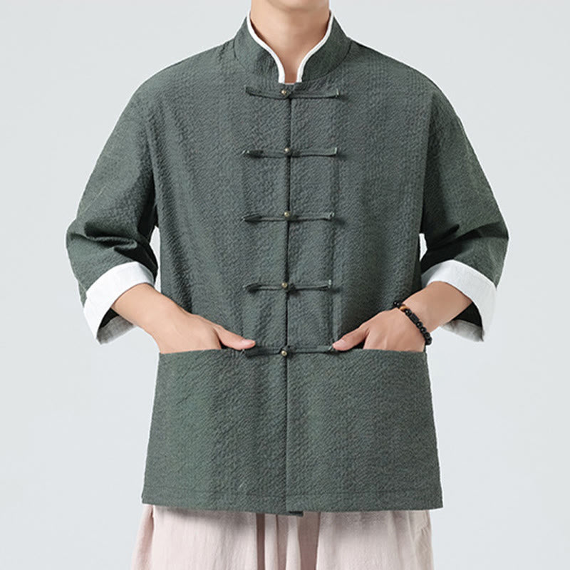 Nimara Ritual Spring Solid Color Three Quarter Sleeve Tang Suit Men's Buttons Shirt With Pockets