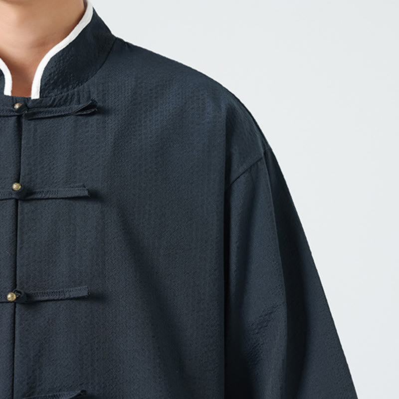 Nimara Ritual Spring Solid Color Three Quarter Sleeve Tang Suit Men's Buttons Shirt With Pockets