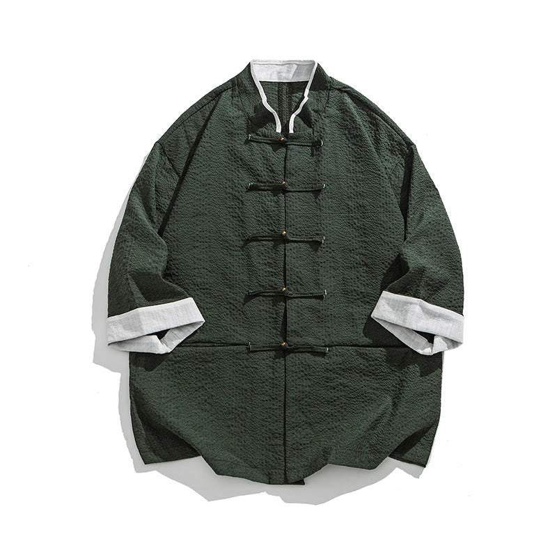Nimara Ritual Spring Solid Color Three Quarter Sleeve Tang Suit Men's Buttons Shirt With Pockets