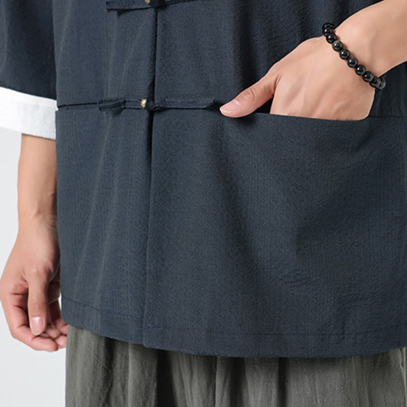 Nimara Ritual Spring Solid Color Three Quarter Sleeve Tang Suit Men's Buttons Shirt With Pockets