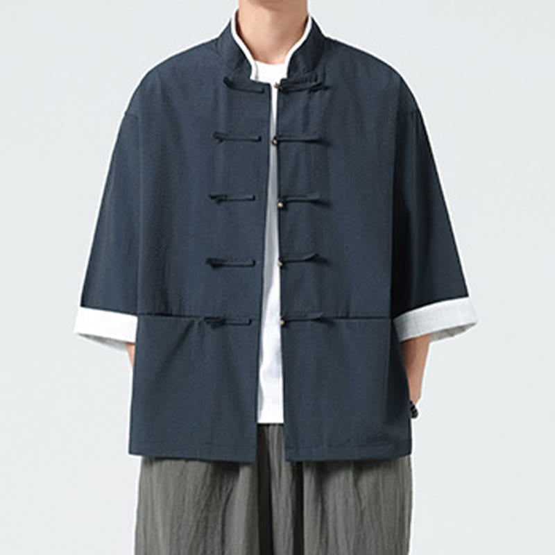 Nimara Ritual Spring Solid Color Three Quarter Sleeve Tang Suit Men's Buttons Shirt With Pockets