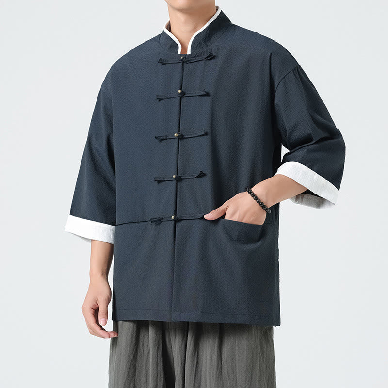 Nimara Ritual Spring Solid Color Three Quarter Sleeve Tang Suit Men's Buttons Shirt With Pockets