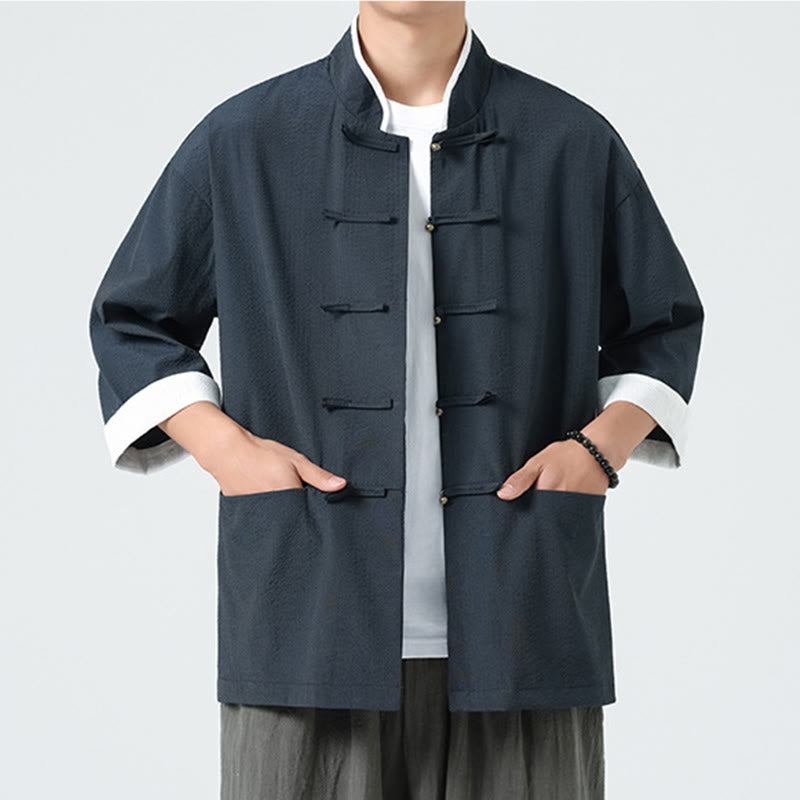 Nimara Ritual Spring Solid Color Three Quarter Sleeve Tang Suit Men's Buttons Shirt With Pockets