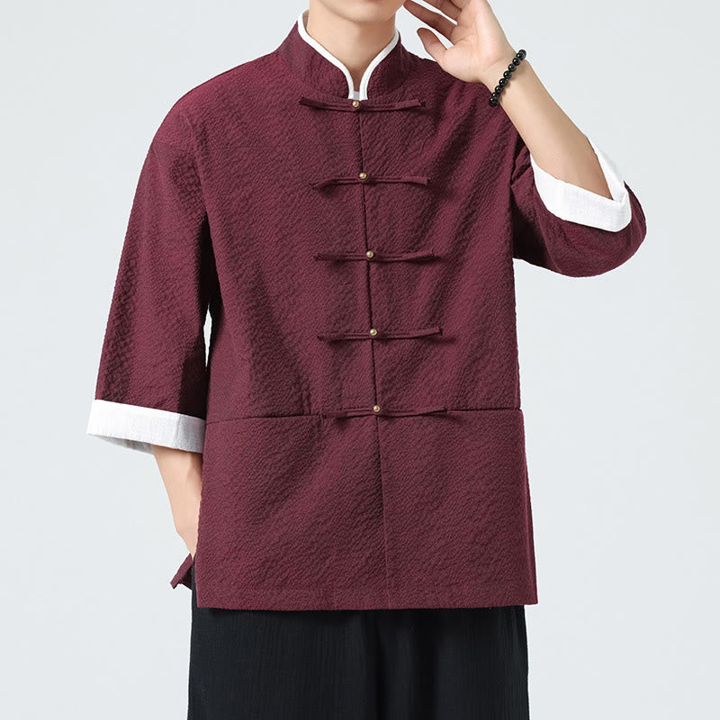 Nimara Ritual Spring Solid Color Three Quarter Sleeve Tang Suit Men's Buttons Shirt With Pockets
