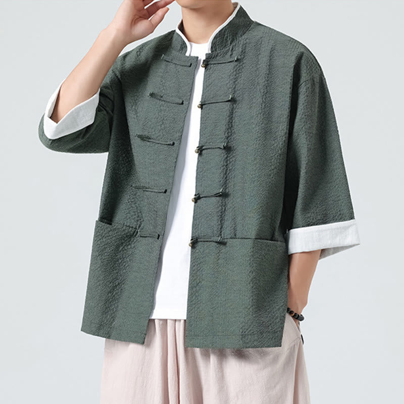 Nimara Ritual Spring Solid Color Three Quarter Sleeve Tang Suit Men's Buttons Shirt With Pockets