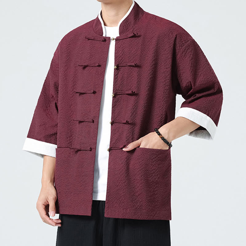 Nimara Ritual Spring Solid Color Three Quarter Sleeve Tang Suit Men's Buttons Shirt With Pockets