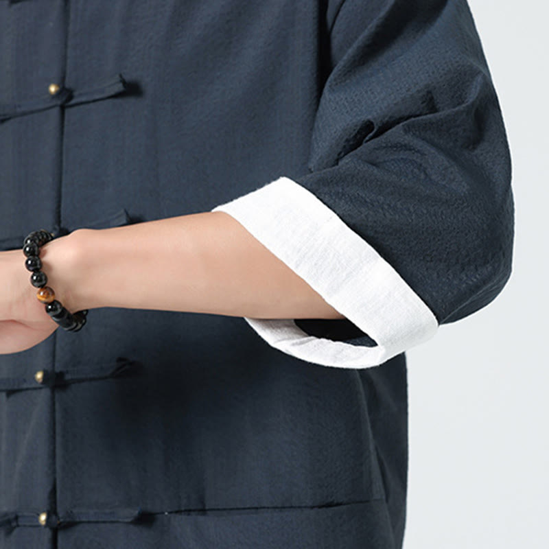 Nimara Ritual Spring Solid Color Three Quarter Sleeve Tang Suit Men's Buttons Shirt With Pockets