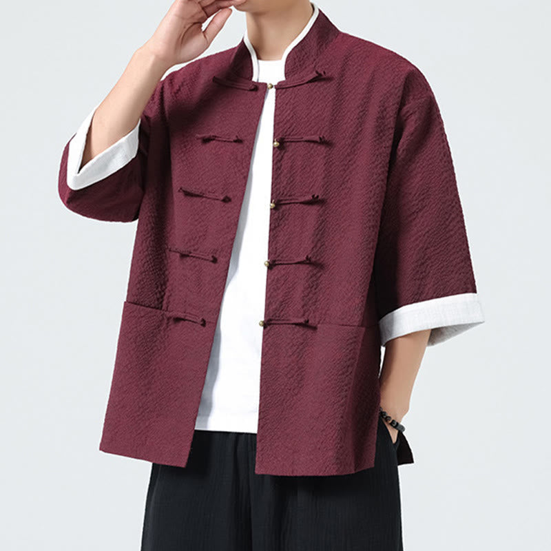 Nimara Ritual Spring Solid Color Three Quarter Sleeve Tang Suit Men's Buttons Shirt With Pockets