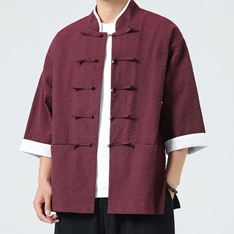 Nimara Ritual Spring Solid Color Three Quarter Sleeve Tang Suit Men's Buttons Shirt With Pockets